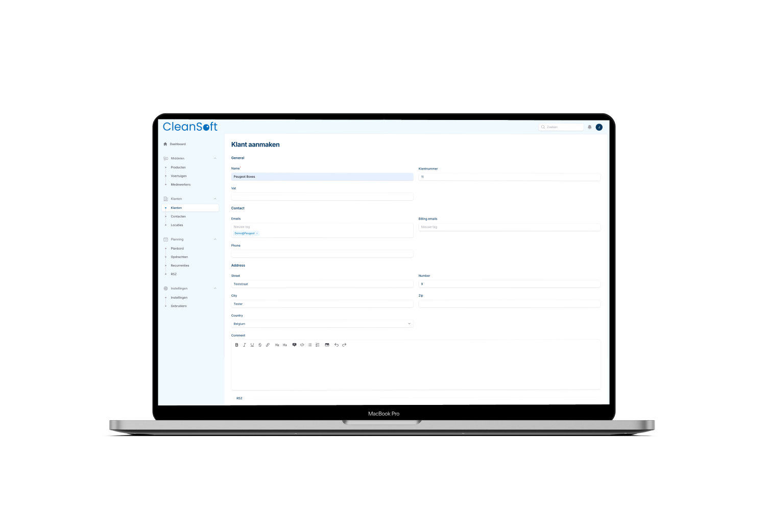 CleanSoft-klantenportaal met facturen, werkbonnen en tijdsregistraties